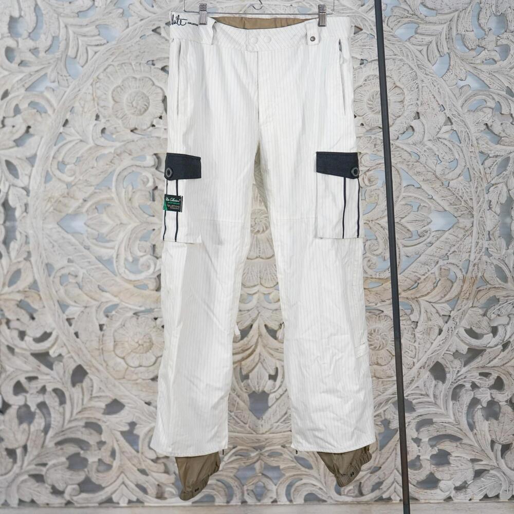 Burton White Collection Snow Pants White Nylon Pinstripe S Cargo Waterproof